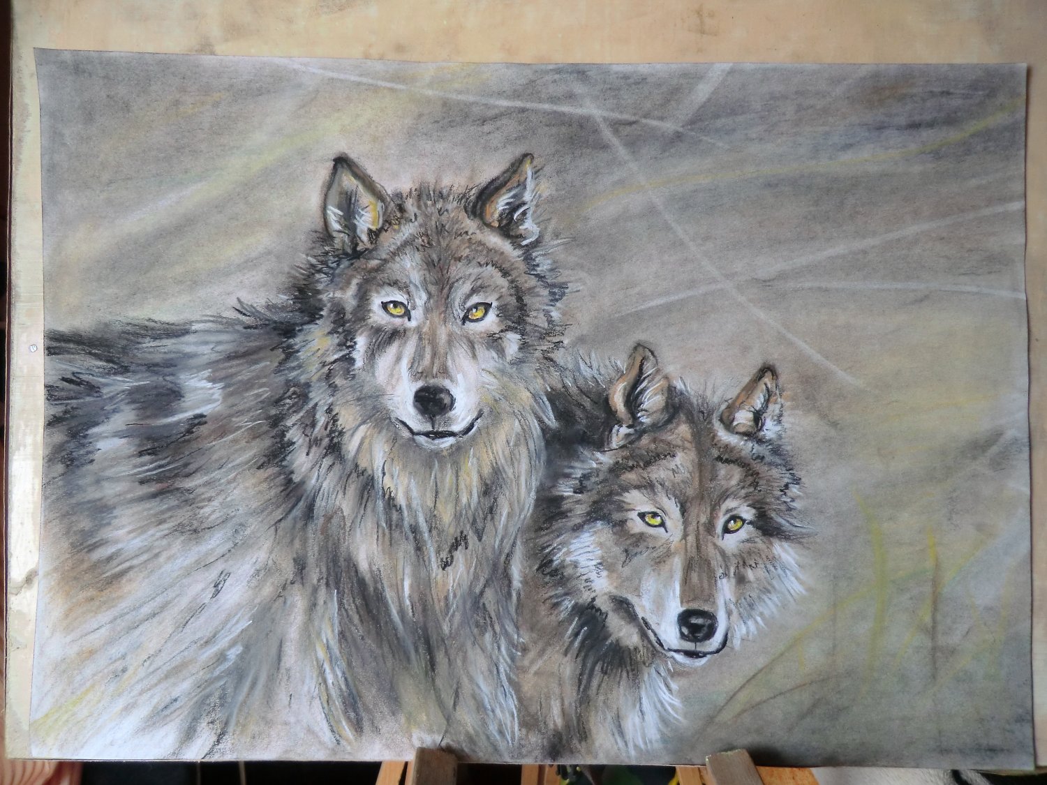 Волк рисунок пастелью
